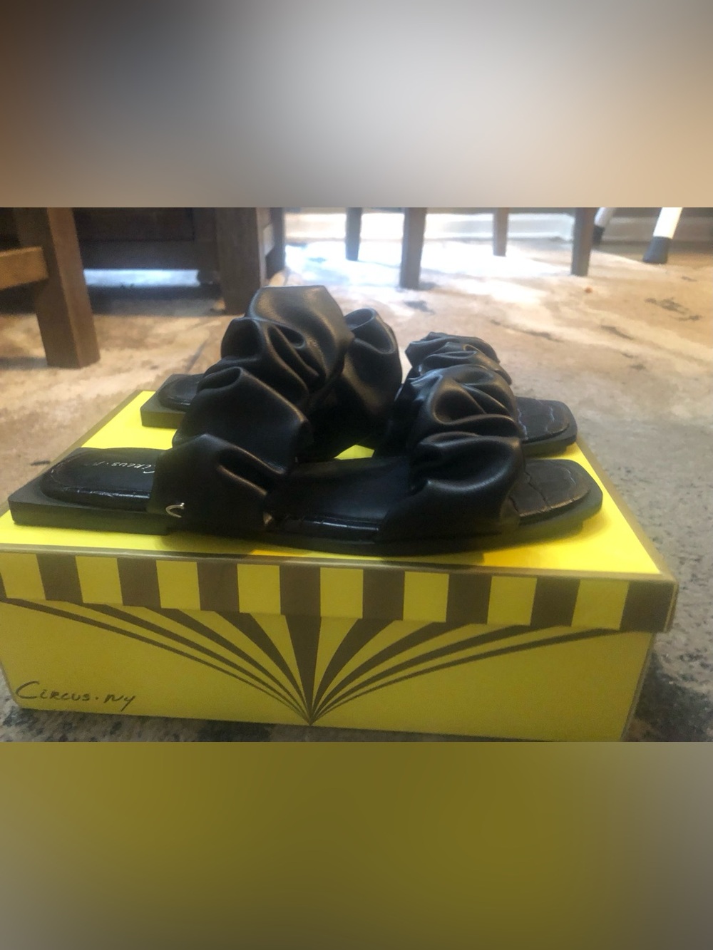 Black Ruched Slide Sandals
